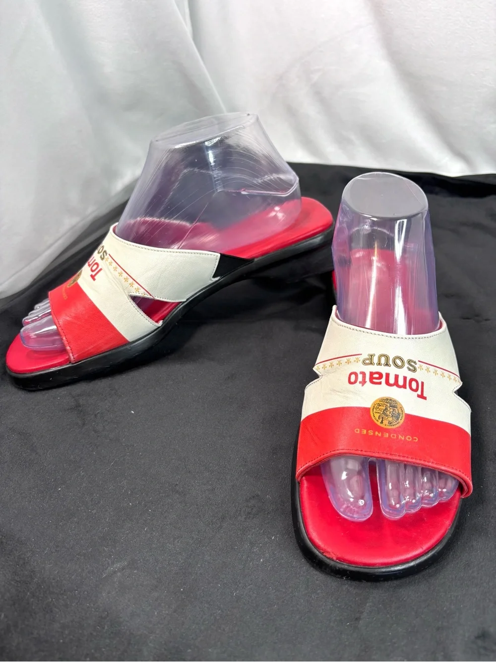 Vintage 1990s Jeon Campbell’s Tomato Soup  Pop Art Novelty Slide Sandals Sz - Picture 3 of 10